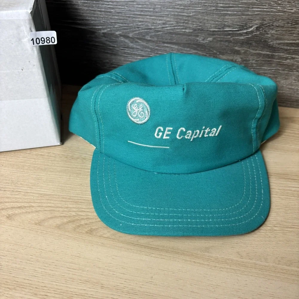 Vintage GE Capital Hat Cap Strap Back Teal Green Embroidered Promo Mens 90s